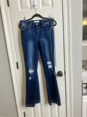 KanCan Dark Blue Distressed Flare Jeans